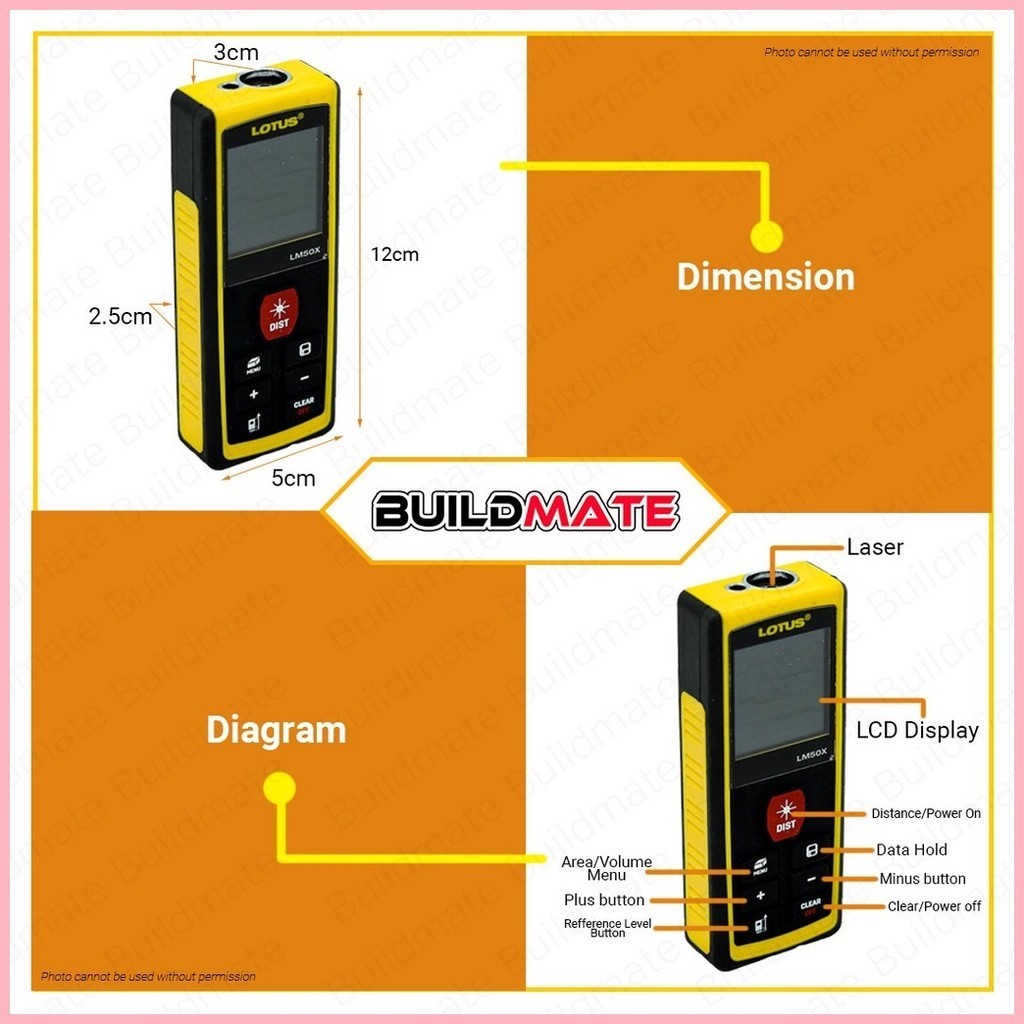 LOTUS Laser Distance Detector Measure 50M Laser Distance Meter Digital