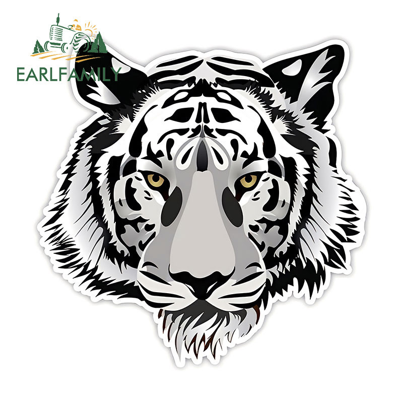 EARLFAMILY 13cm Scary White Tiger Car Sticker Sunscreen Bumper Camper ...