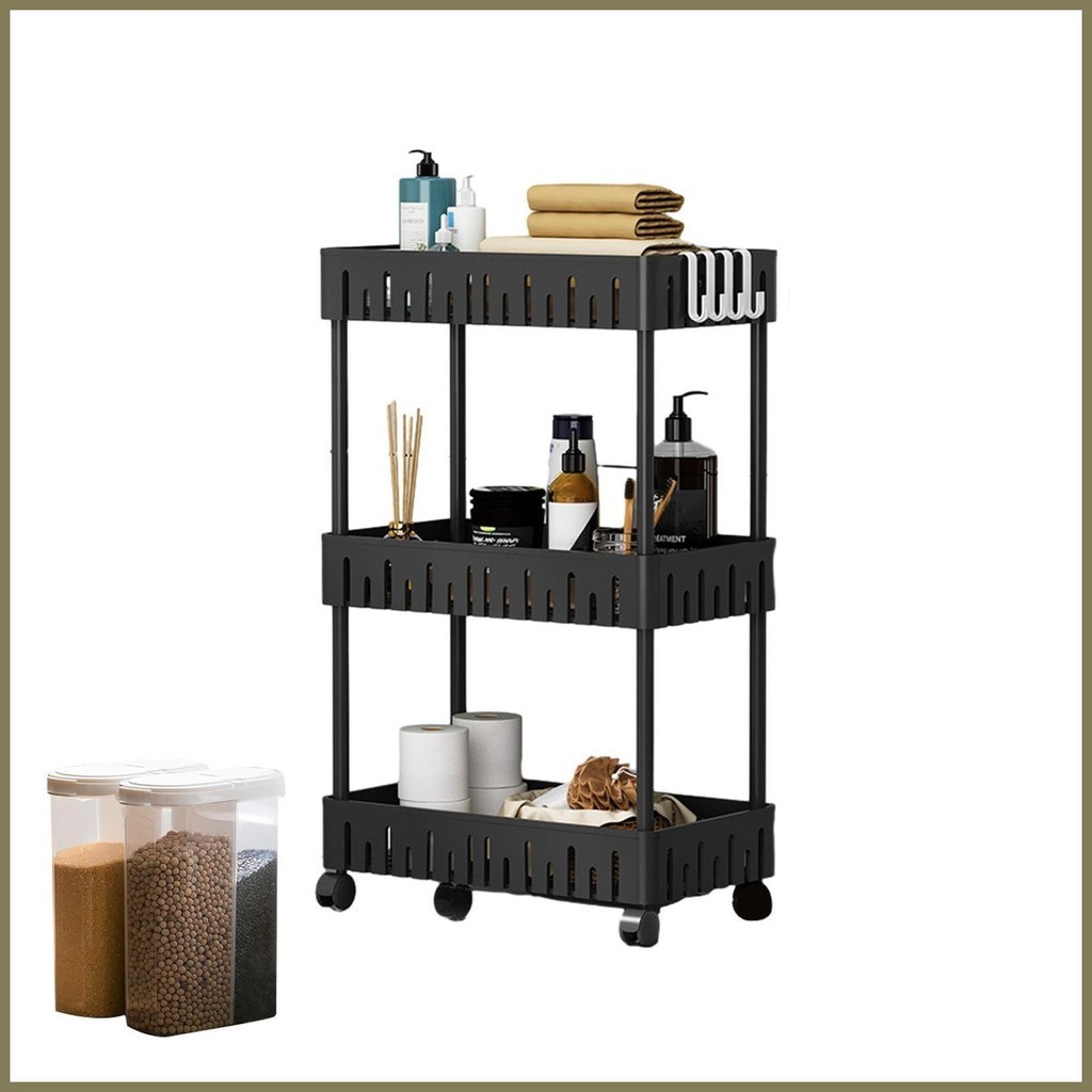 Utility Storage Cart with Wheels Storage Organizer Cart with Hooks 360 ...