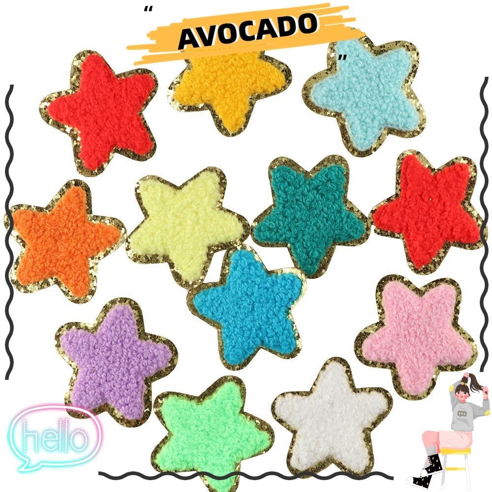 AVOCADA 12Pcs Colorful Star Embroidered Patches, 5*5cm Cotton chenille ...