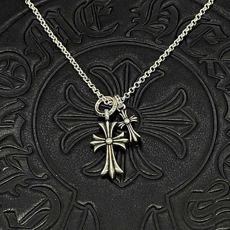 CHROME HEARTS Silver 925 Double Cross Necklace Retro Punk Style Accessories Carnival Party Jewelry CX002