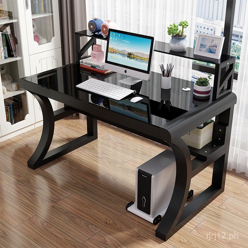 Computer Desk Desktop Home Modern Simple Tempered Glass Table Office ...