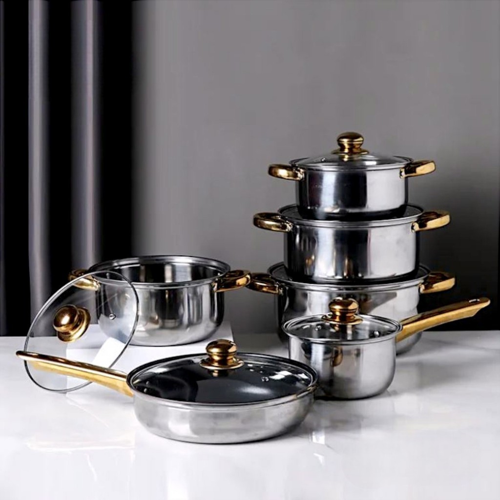 12pcs Stainless Steel Cookware Set Casserole Pot Nonstick Frying Pan ...