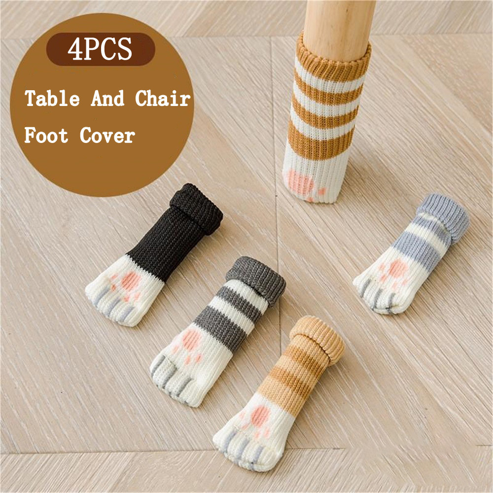 4pcs Non-Slip Table And Chair Foot Cover, Knitted Cat Paw Pattern Foot  Cover, Furniture Leg Protector, Anti-Noise High Elastic Chair Table Leg  Covers,
