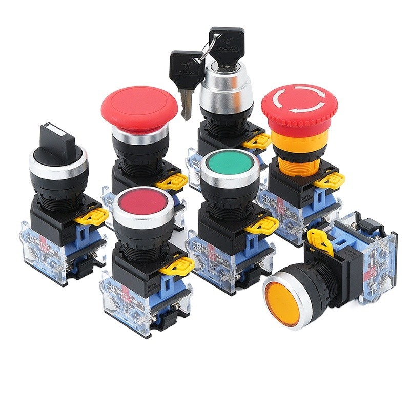 LA38 Self-Locking Reset Emergency Stop Button - 22mm Mushroom Head Power Switch With Key Lock