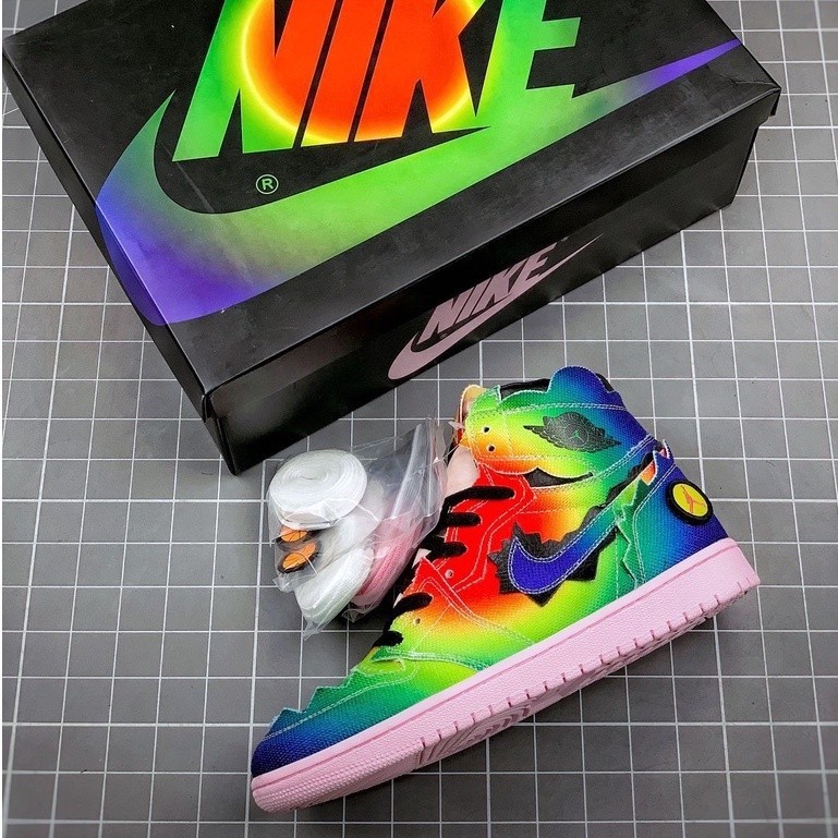 J Balvin x Air Jordan 1 High OG Rainbow Basketball Shoes Shopee