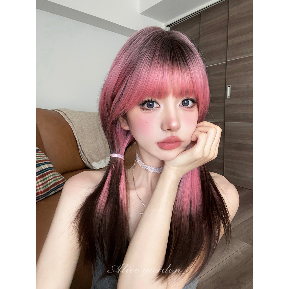 Ag Wig Female Medium Long Hair Influencer Dyeing lolita Gradient ...