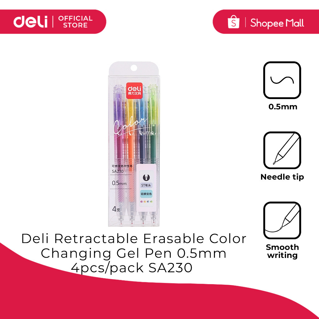Deli SA230 Retractable Color Changing Gel Pen 0.5mm 4pcs/pack | Shopee ...