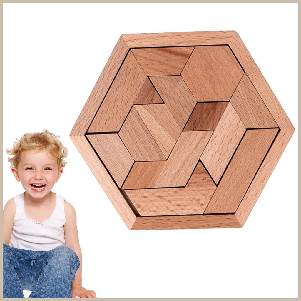 Hexagon Tangram Puzzle Geometry Shape Blocks Toy Classic Hexagon ...