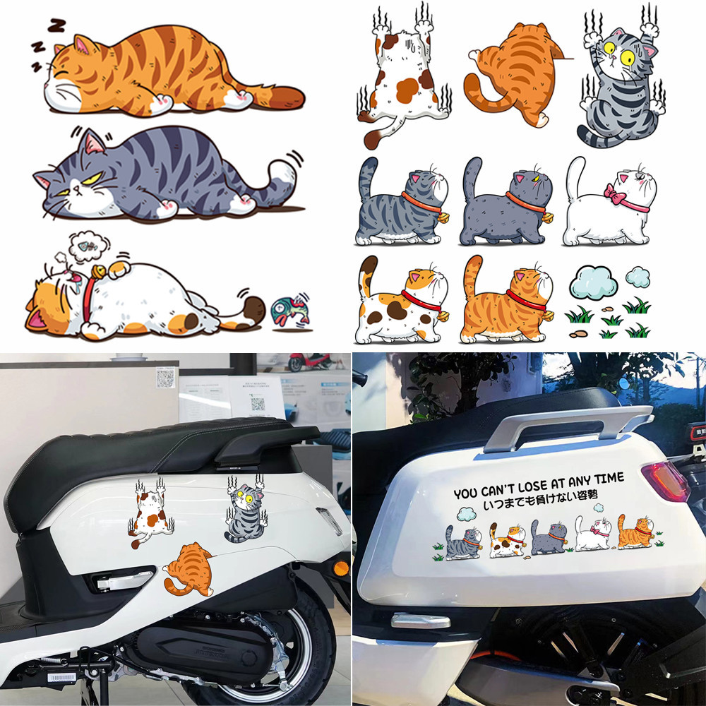 Pet Cat Motorcycle Sticker Cartoon Funny Cat Scratches Reflective ...