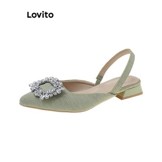 Lovito Women Elegant Plain Rhinestone Flattie Flat Sandals LFA22026 ...