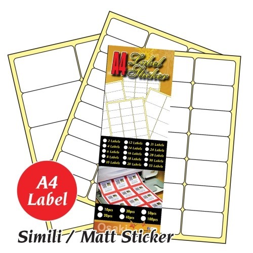 A4 Label Sticker Simili (Matt) A4 Pre Cut Sticker A4 Blank White ...
