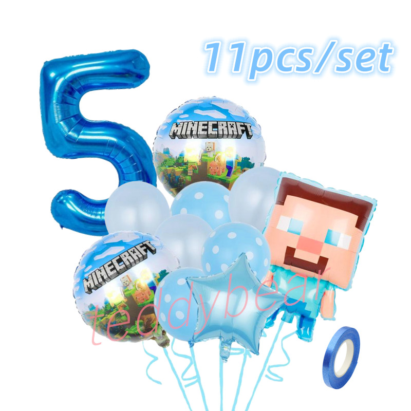 Minecraft Theme Balloon Set 32inch Blue Number Balloon 18
