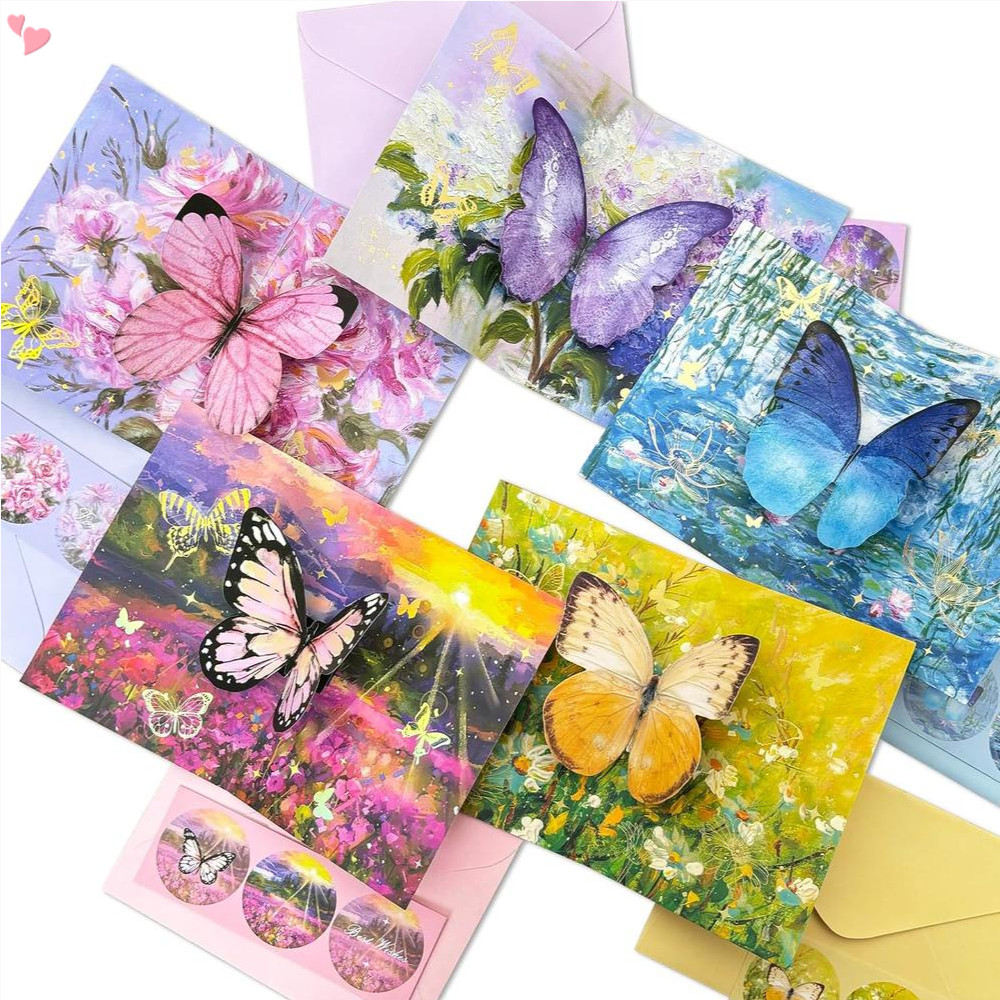 3D Pop Up Butterfly Greeting Card with Envelope for Friends, Foldable ...