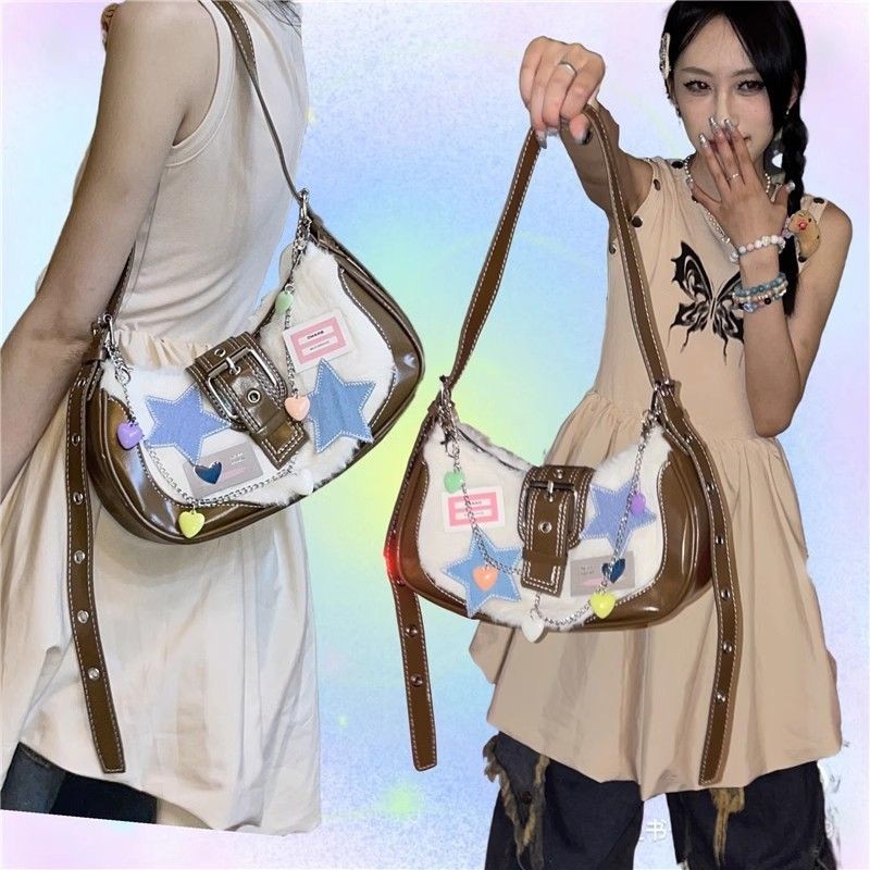 Women's Crescent Shoulder Bags Retro Y2k 90s Hobo Handbags Top Handle Y2k Underarm Bag Fashion PU Leather Clutch Purses