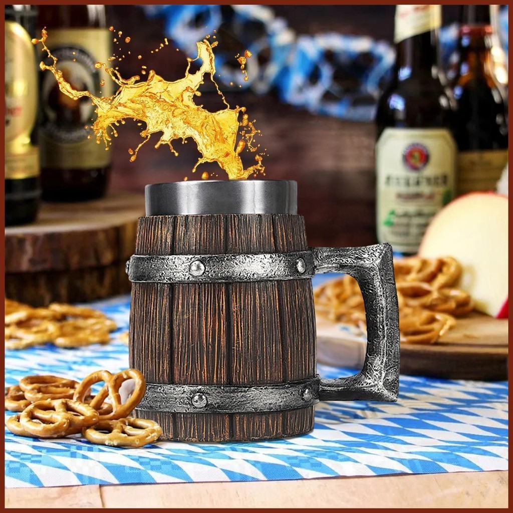 Medieval Mug 600ml Wooden Beer Tankard Cup for Men Viking Coffee Cool ...