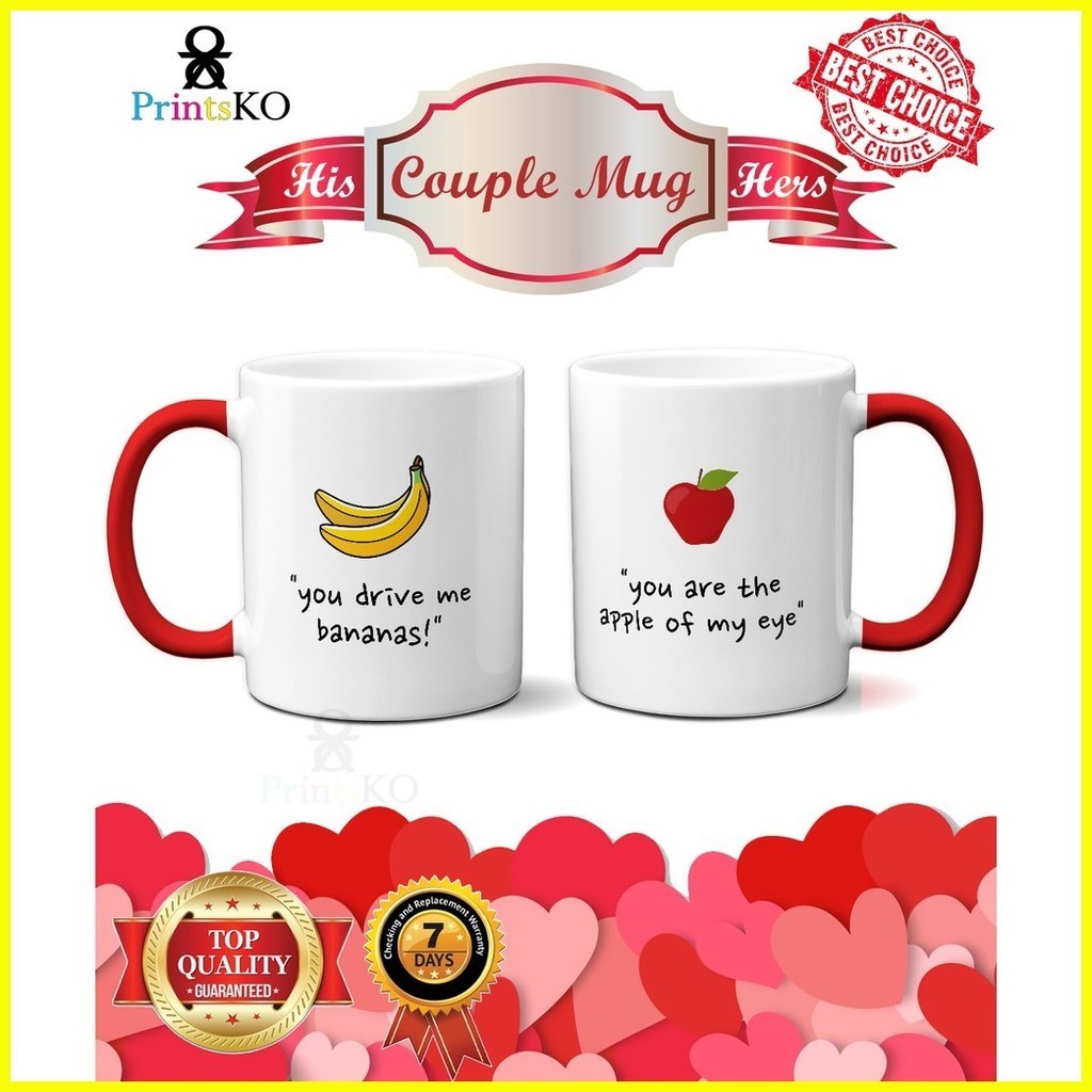 ♞Lovers Couple Mug w/ APPLE AND BANANA design Shopee Philippines