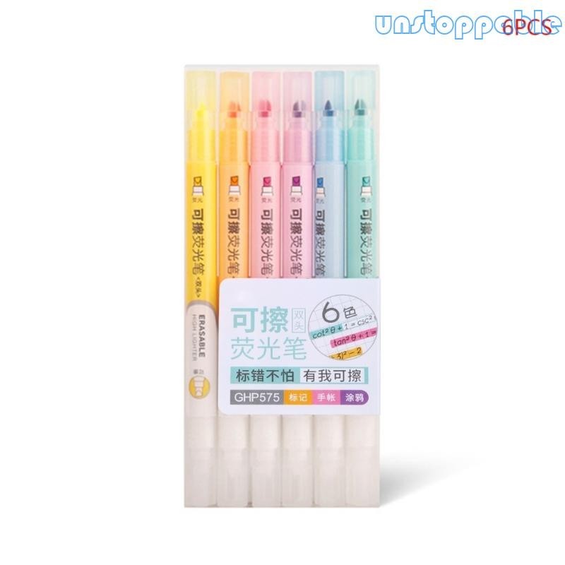 Un* 6 Pcs Erasable Highlighters Dual-Tip Fluorescence Marker Pen for ...