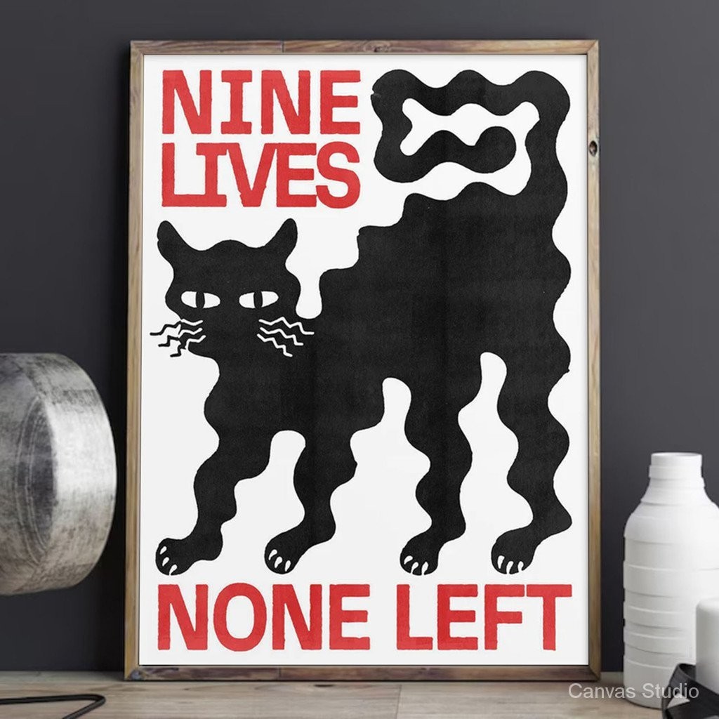 Unframed Canvas Poster, Modern Art, Nine Lives Cat Poster, Ideal Gift