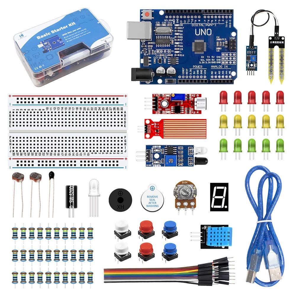 Basic Starter Kit for Arduino Uno R3 with Tutorial Code Breadboard ...
