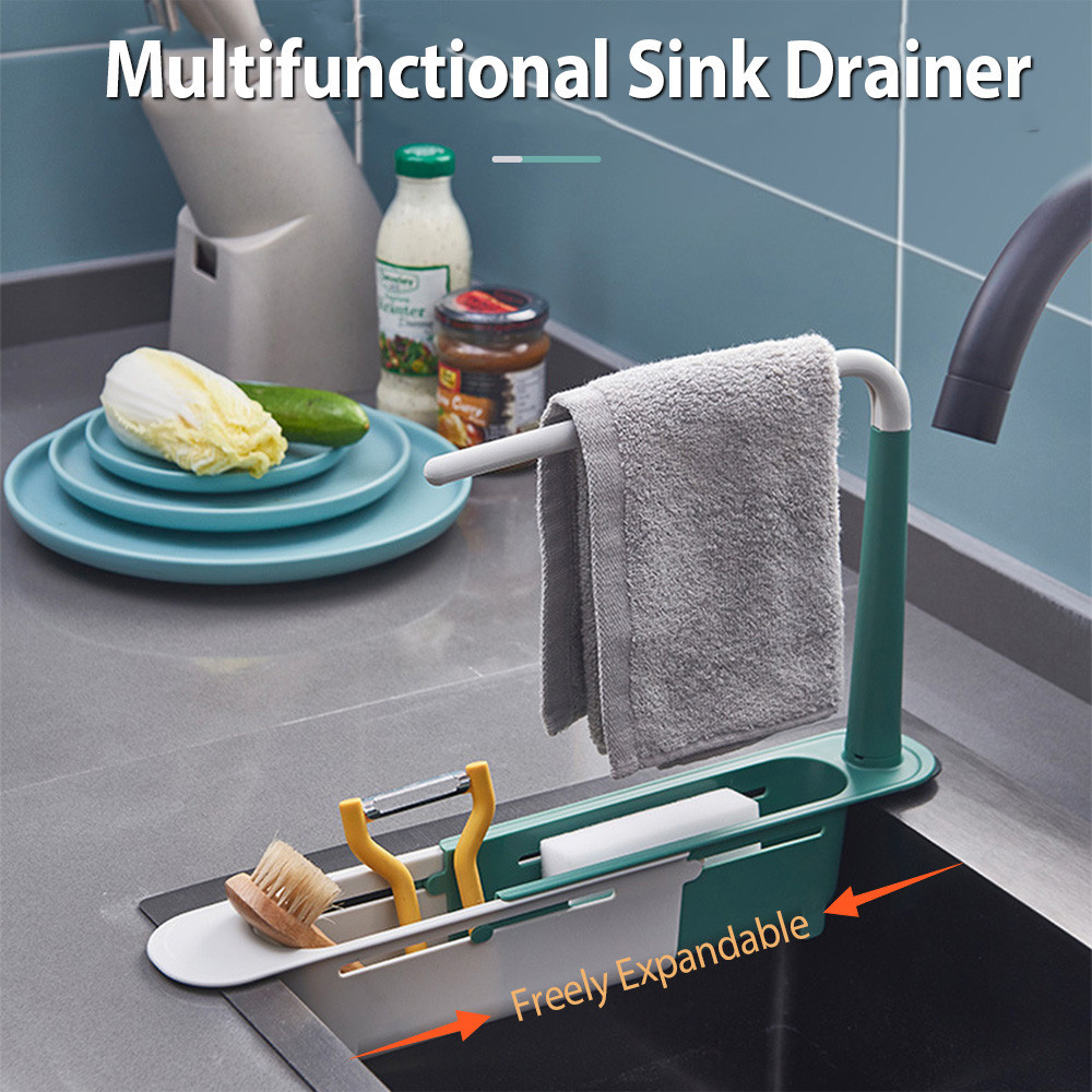 Telescopic Sink Organizer Rack Sponge Holder Expandable Hanging Kitchen ...