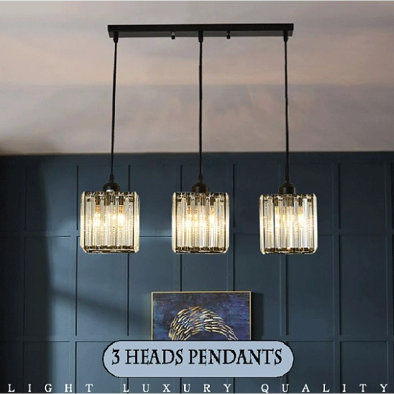 Modern 3-Light Cude Crystal Pendant Light Ceiling Lamp Fixture ...