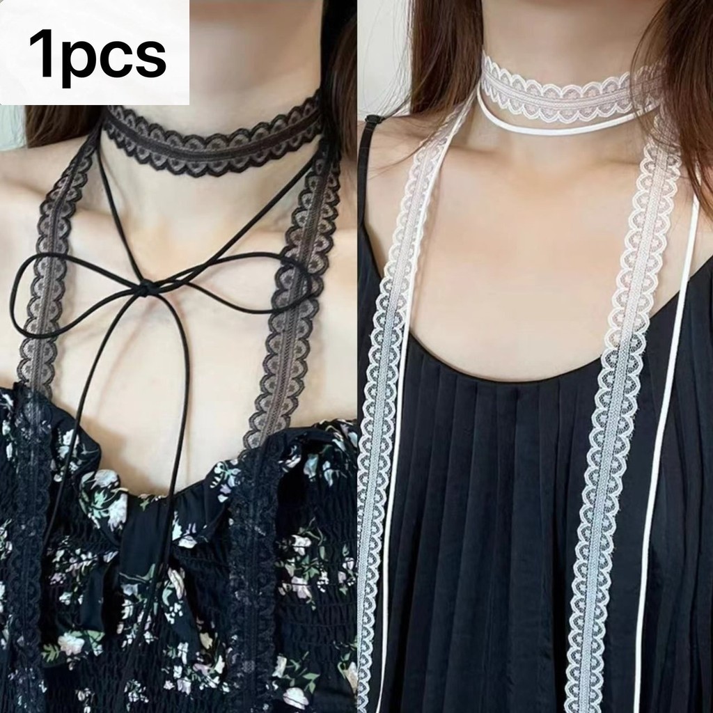 Lace Ribbon Layered Layered Design Narrow Necklace Spring Summer New ...