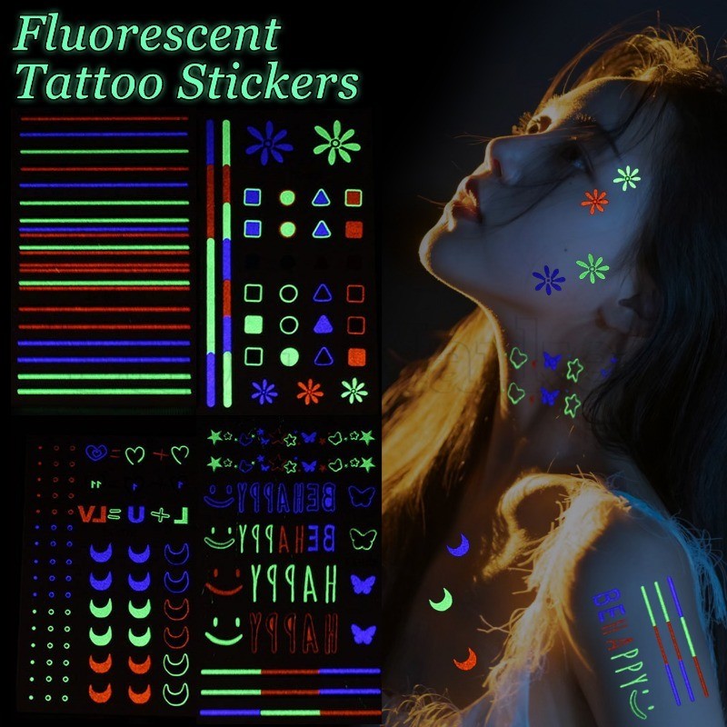 [ Featured ] Luminous Line Tattoo Stickers - Letter Facial Tattoo Patch ...