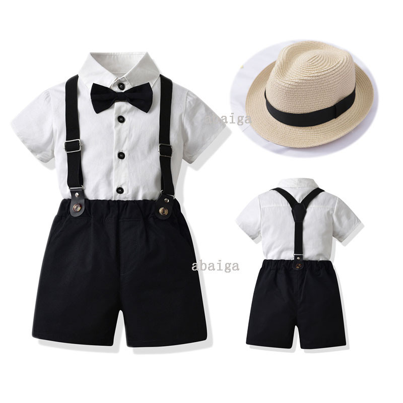 Long Cotton Red Bow Tie Strap Baby Boy Set 2 Pcs Formal Christmas Suits