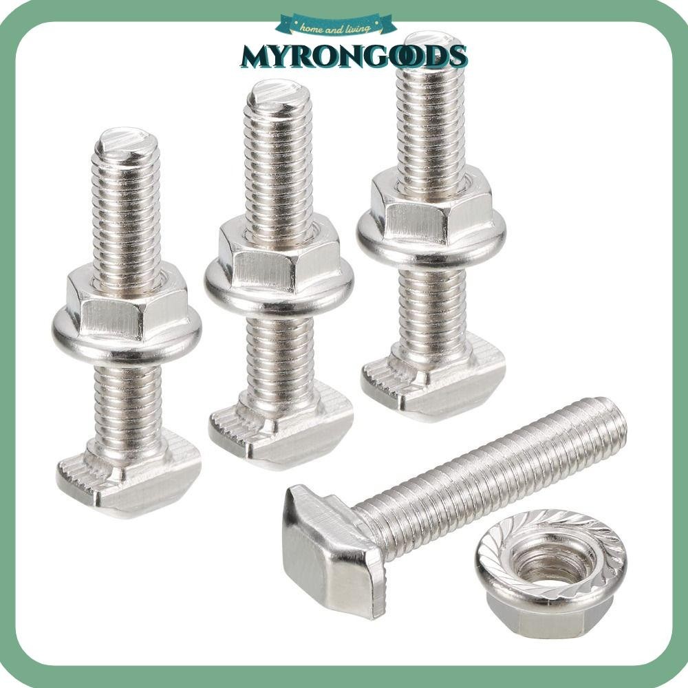 Myrong 20pcs T Slot Drop-in Bolt, Carbon Steel Silver M5 Hexagon Flange 