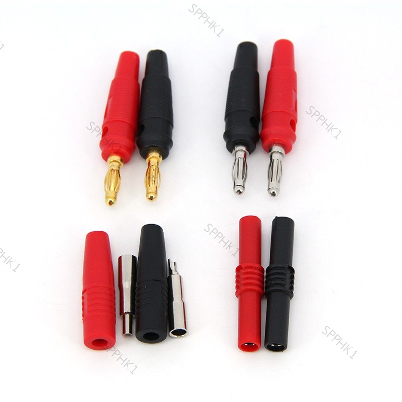 4-Pack 4mm Banana Plug Adapters & Cable Couplers – Connect Banana Plugs, Bare Wires, Y-Terminals (2 Red, 2 Black)