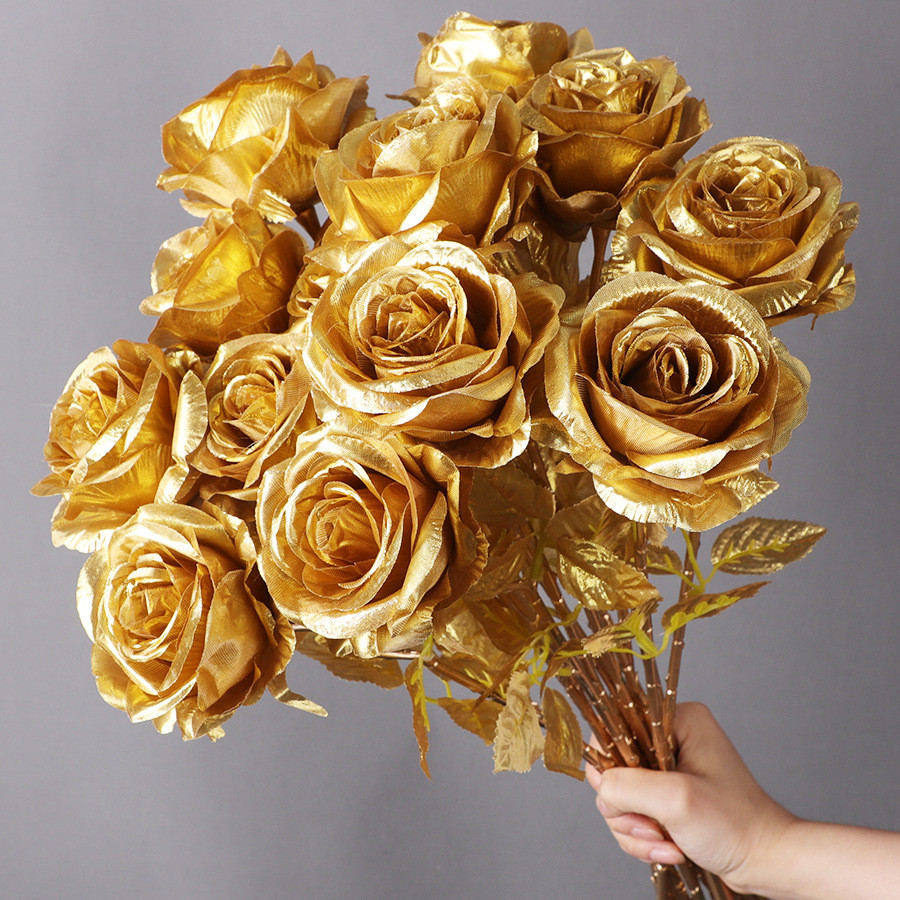 Artificial Gold Silver Rose Flower for Home Wedding Decoration Fabric ...