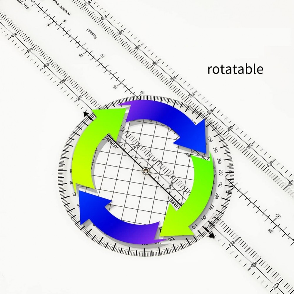 Pilot Navigation Aid Transparent Measuring Ruler with Rotating Plotter ...