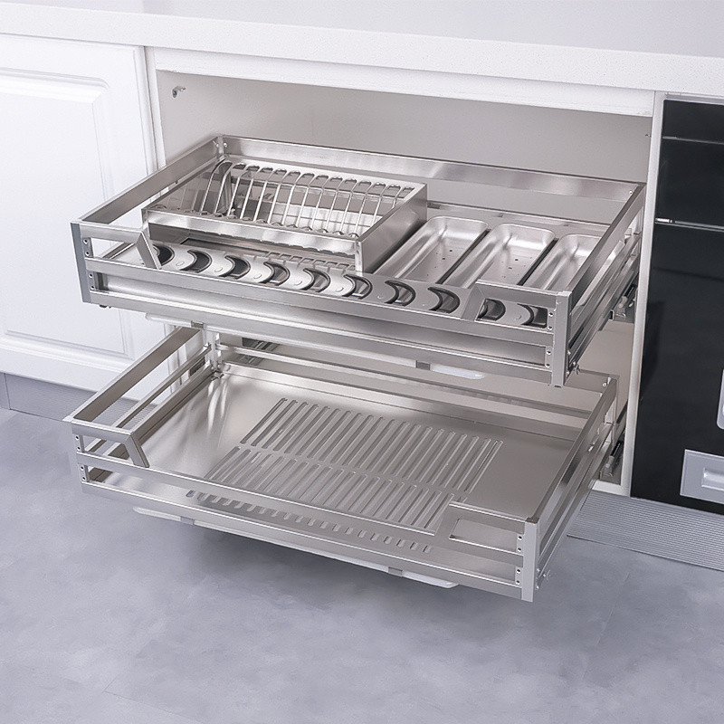 Double-layer Square Tube304Stainless Steel Pull-Out Basket Cabinet Dish ...