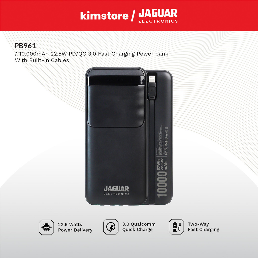 Jaguar Electronics PB961 10000mAh 22.5W PD/QC 3.0 Fast Charging Power ...