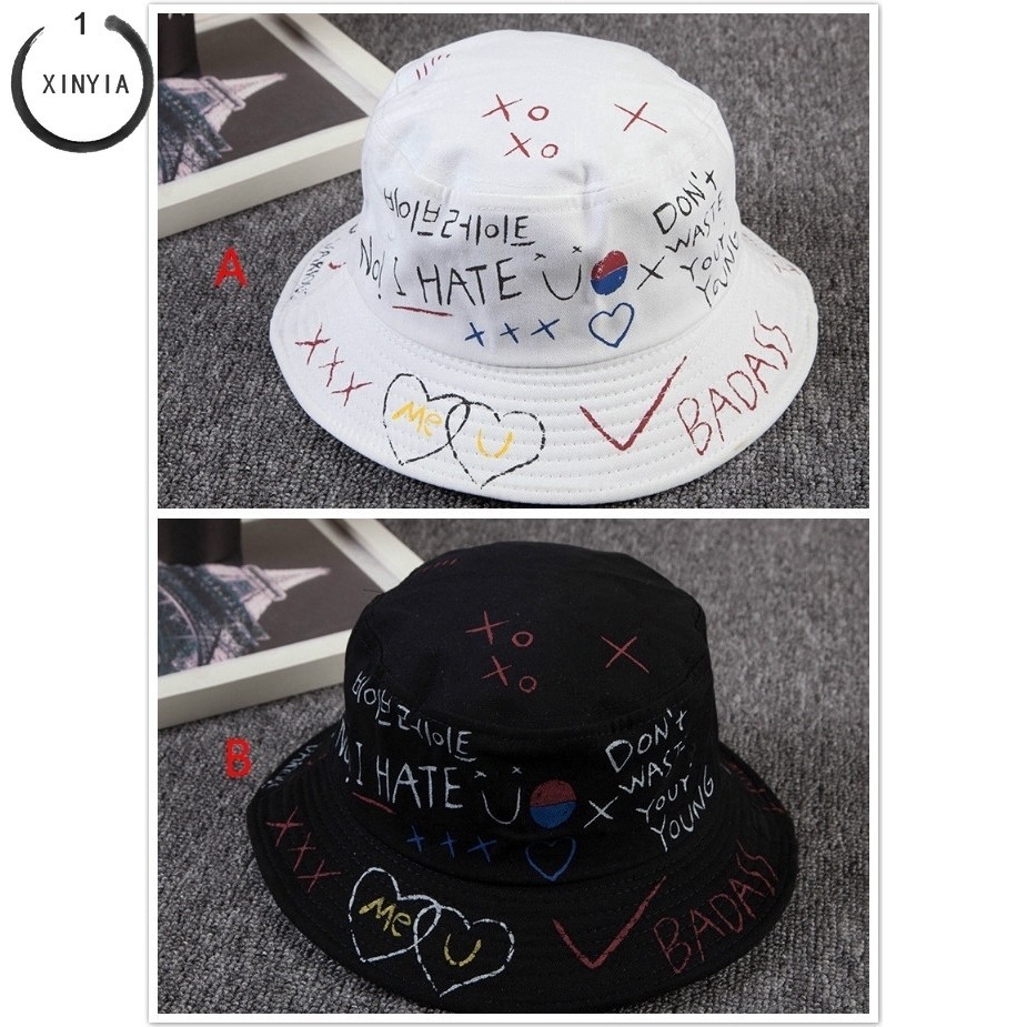 Male / Female Bucket Hats Korean Style Graffiti Motifs for Couples B2 ...