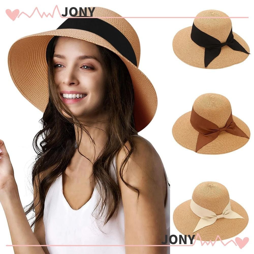 Jy1 Beach Foldable Sun Hats Bow Sunshade Women Summer Wide Straw Hat