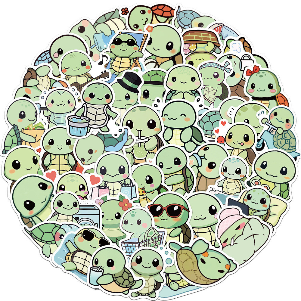 50PCS Cute Cartoon Simple Turtle Waterproof Graffiti Stickers for ...
