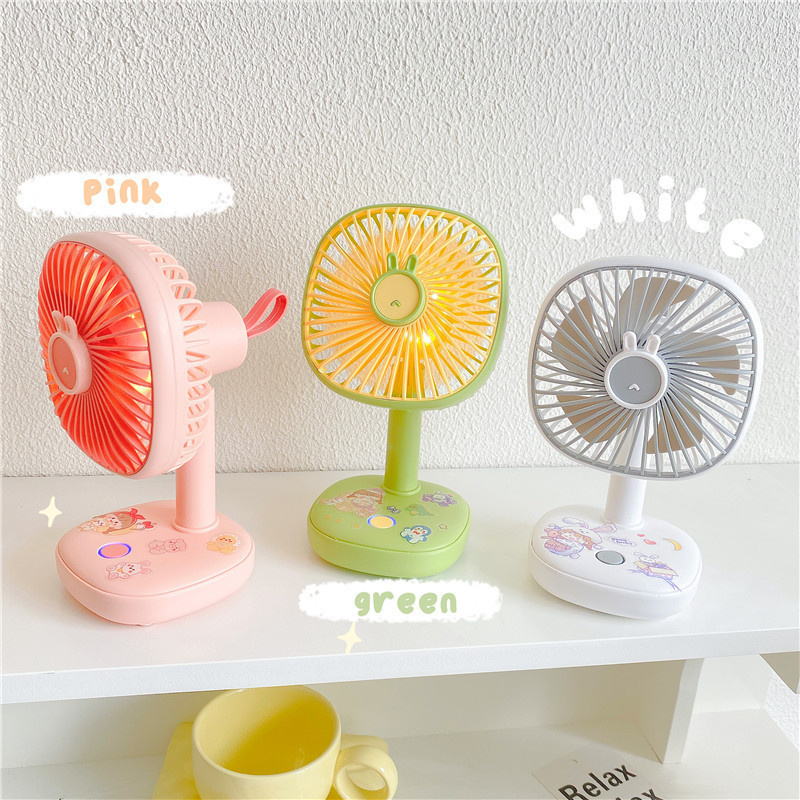 Cute bunny desktop fan adjustable three-speed with night light summer ...
