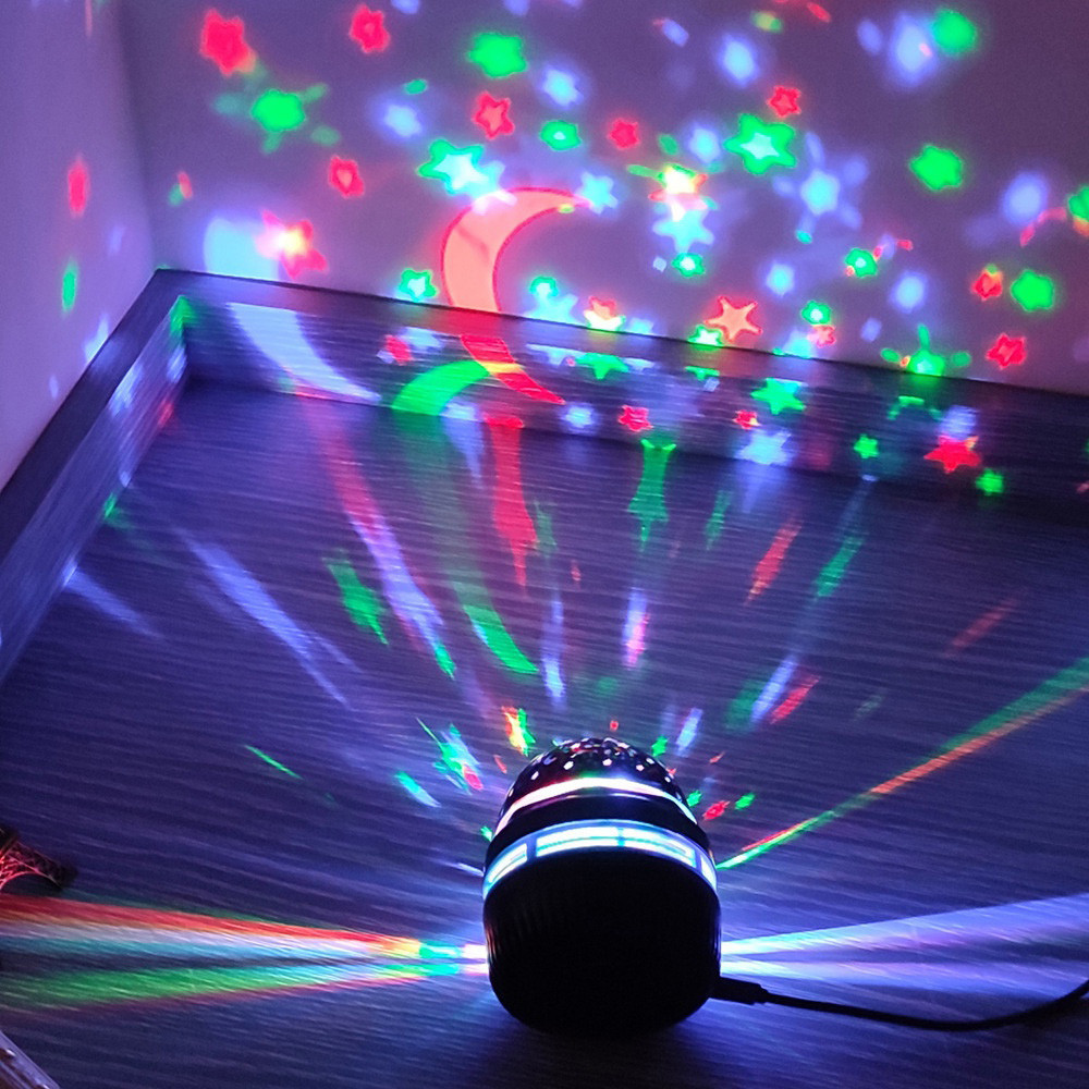 RGB Colorful Star Projection Light Rotating Magic Ball Stage Light Moon ...