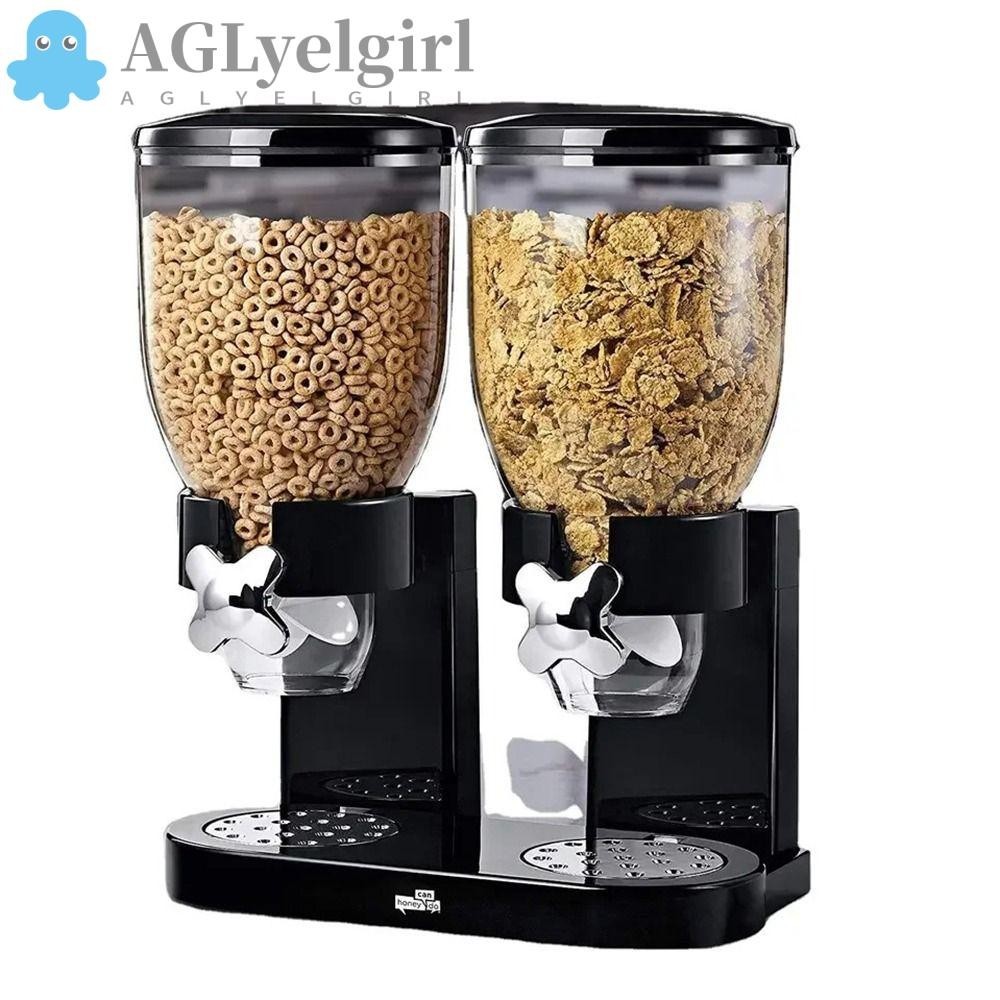 AGLYELGIRL Dry Food Dispenser, Food Container Twin Cylinder Jars Cereal Dispemser, Candy Snack