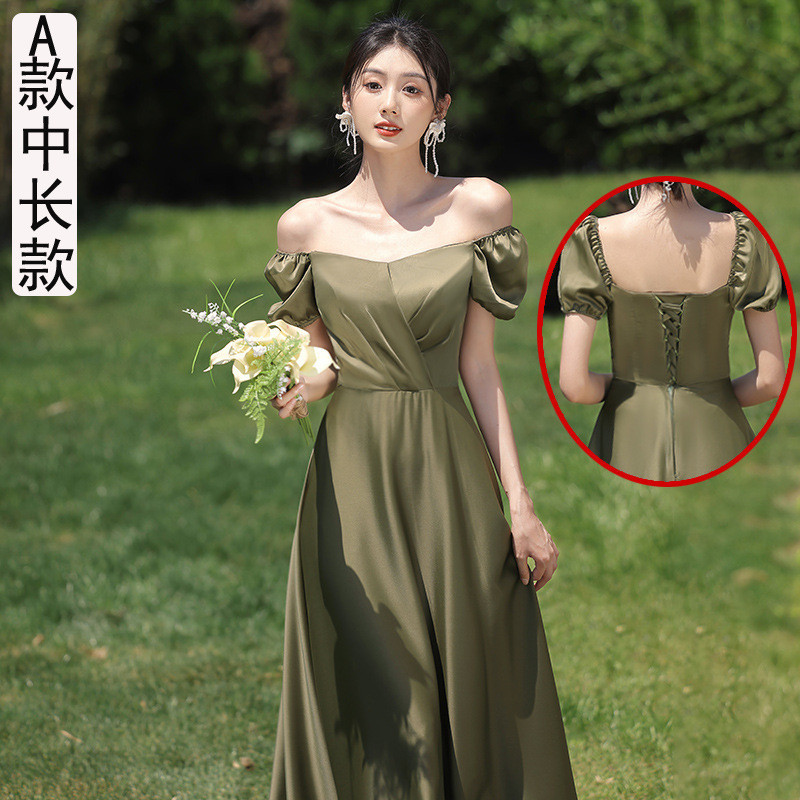 strapless open back dress Olive Green Bridesmaid Dresses Charming V Neck Chiffon Split Long Brid main image 0