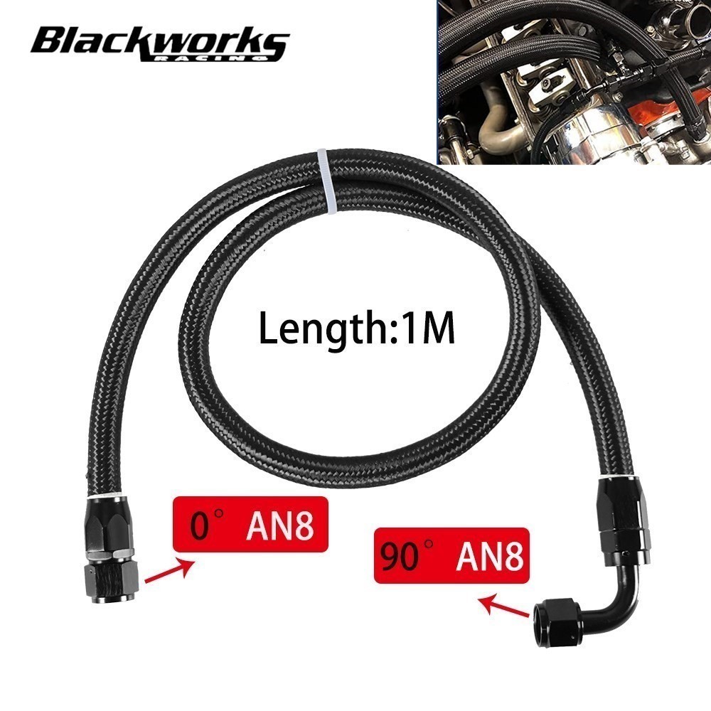 1M AN8 8AN Black Braided Oil Fuel Fittings Hose End 0+90 Degree Oil ...