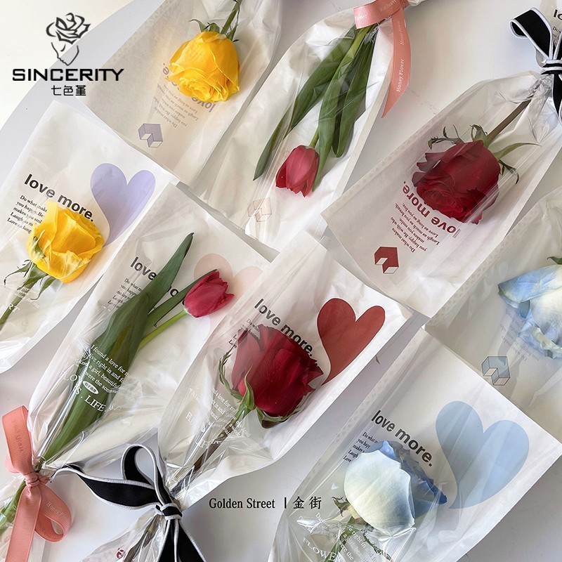Single Flower Packaging Bag Transparent English OPP Packaging Paper ...