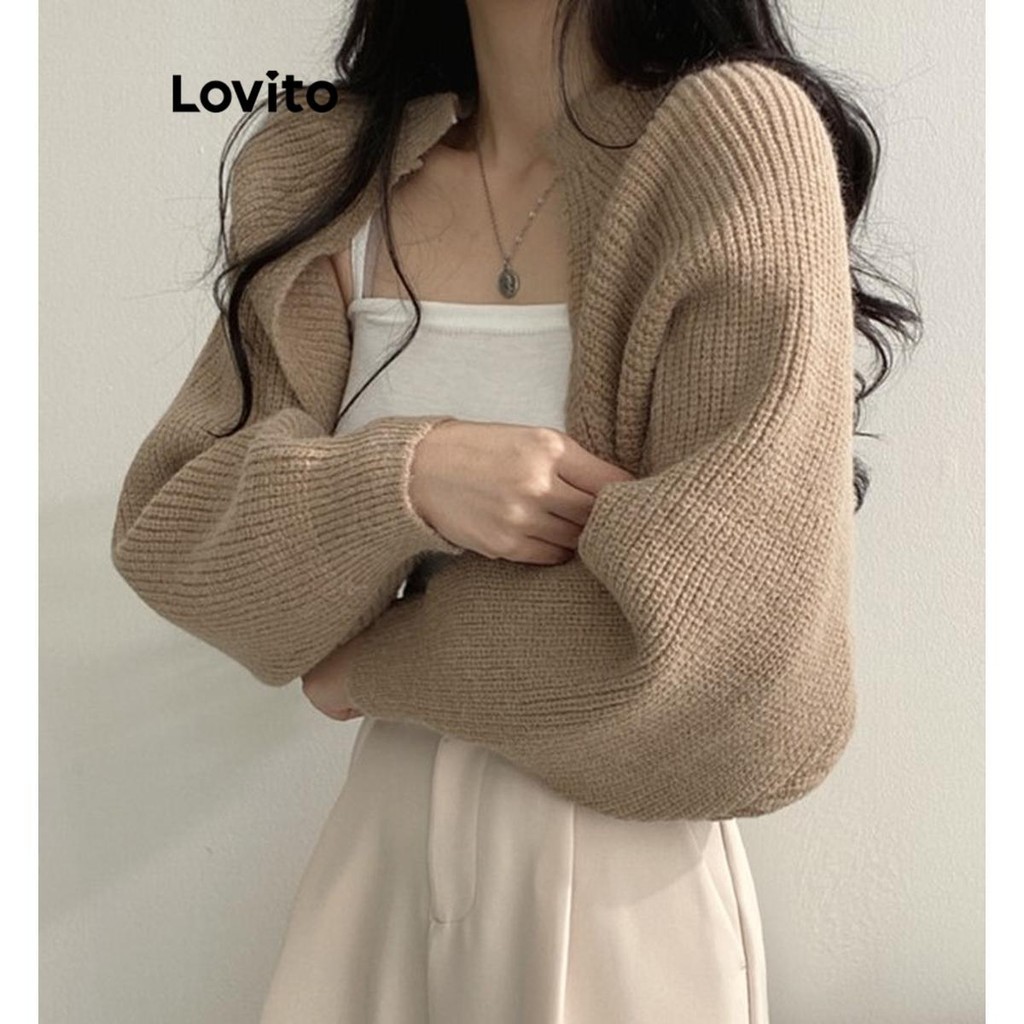 Lovito Women Casual Plain Rib Knit Cardigans LNL55041 | Shopee Philippines