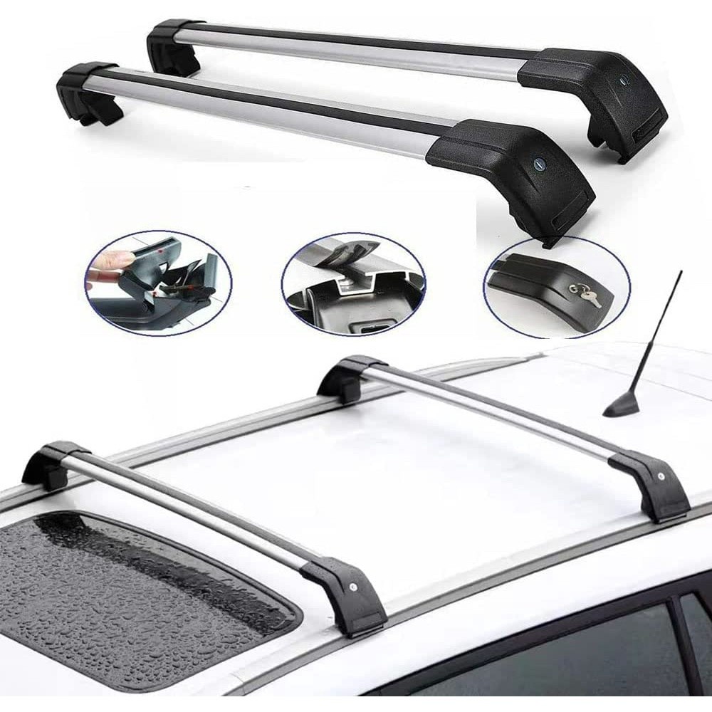 2Pcs Fits for Jeep Compass 2017-2022 Lockable Aluminum Roof Rails Rack ...