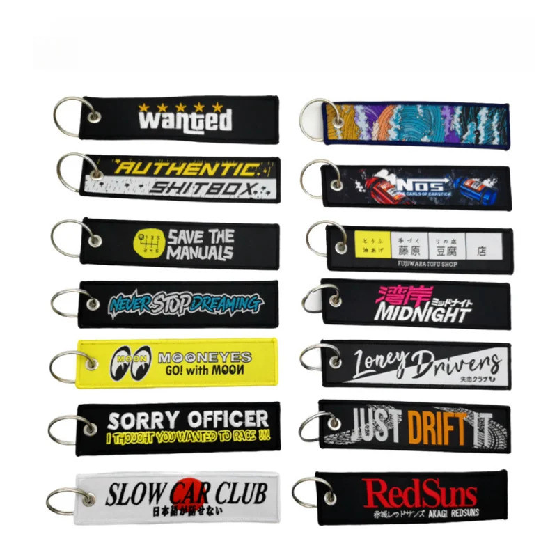 JDM culture keychain pendant car motorcycle strip embroidery keyrings ...