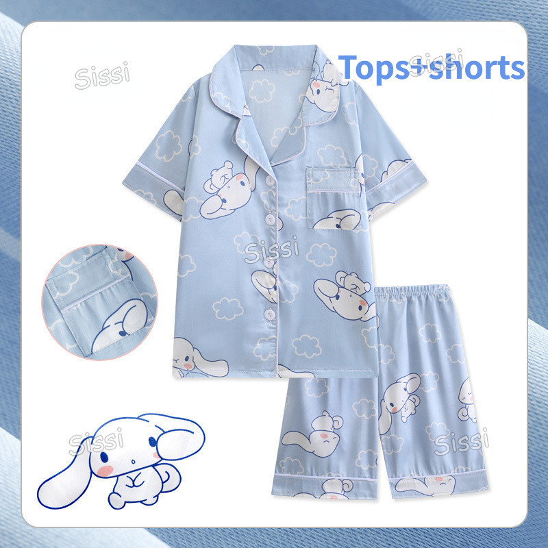 Cute Melody Cinnamoroll Pyjamas Kids for Girls Satin Silk Lapel ...