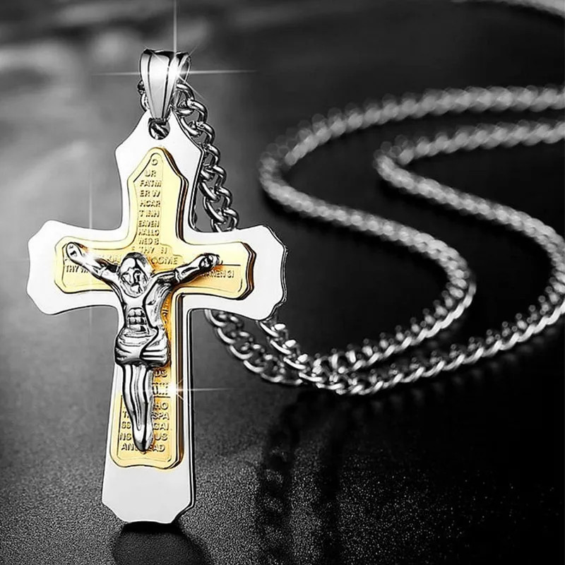 S Fashion Gold Plated Jesus Cross Necklace Jesus Figure Pendant Hip Hop ...