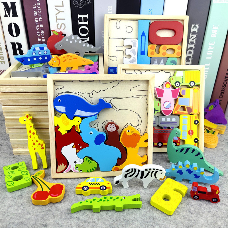 Educational Wooden Puzzle For Kids learning cognition Farm Sea animals ...